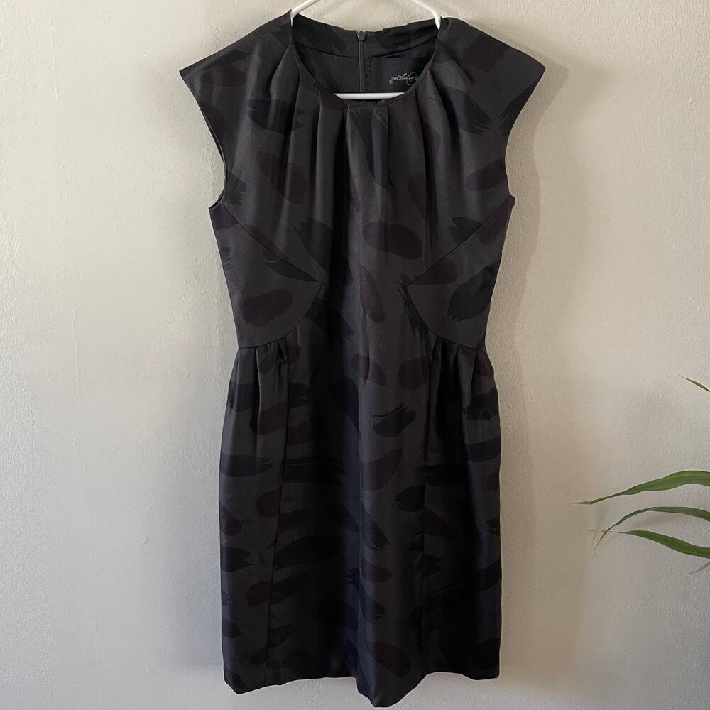 Rachel Comey Silk Wool Sheath Dress Womens XS Gray Black Brushstroke Print